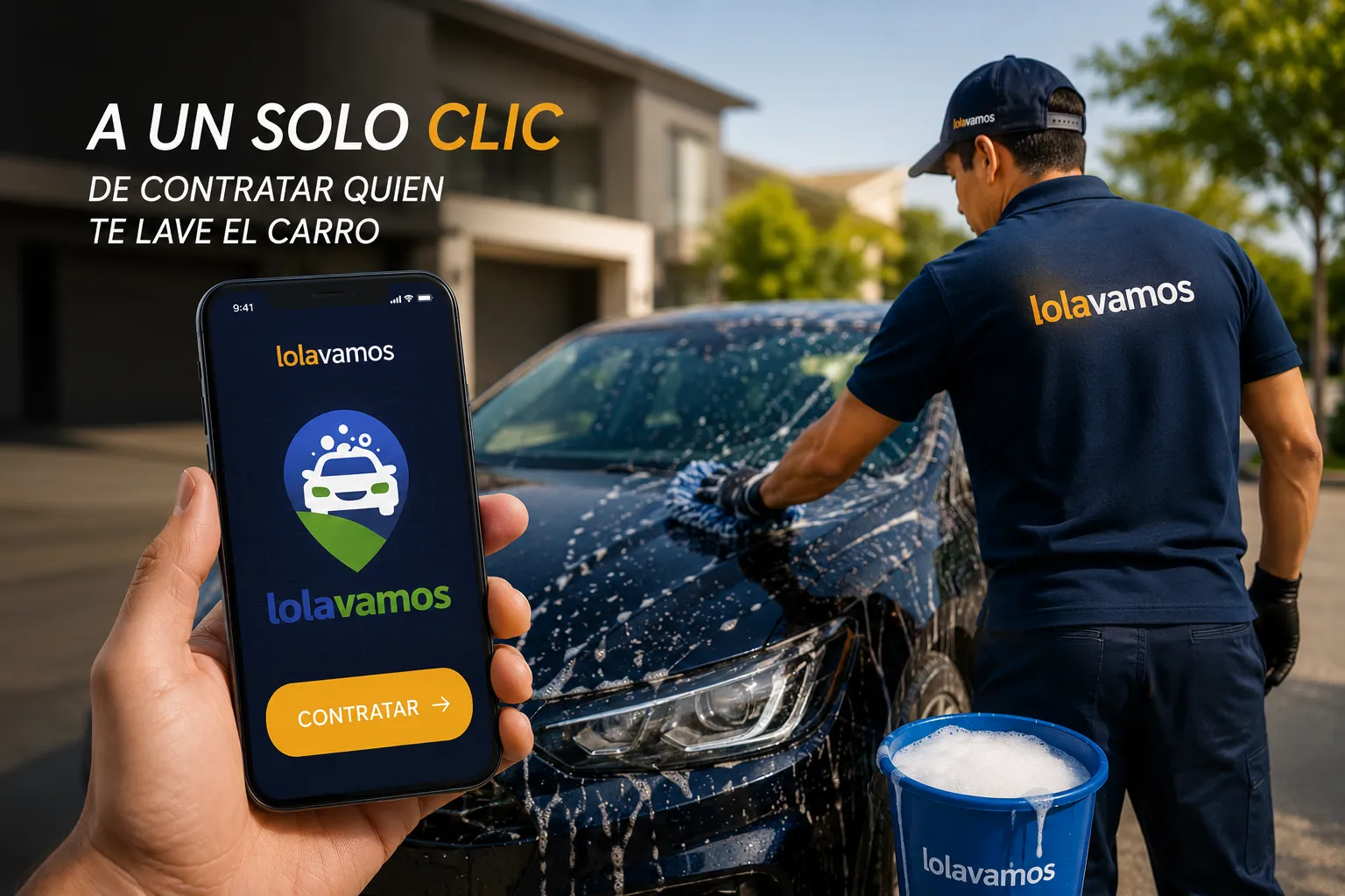 Cliente recibiendo lavado de auto a domicilio con lolavamos