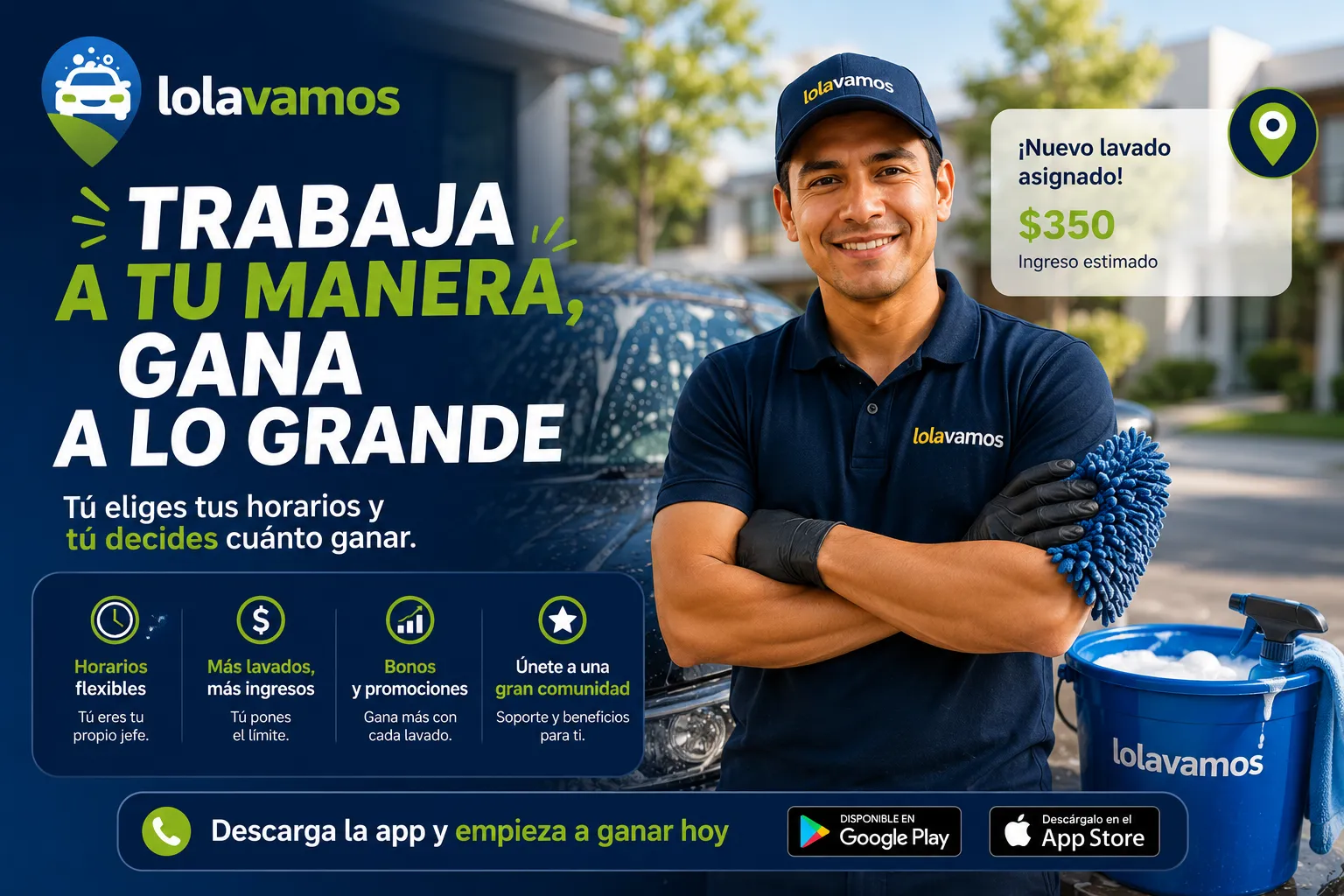 Socio lavador de lolavamos lavando un carro a domicilio